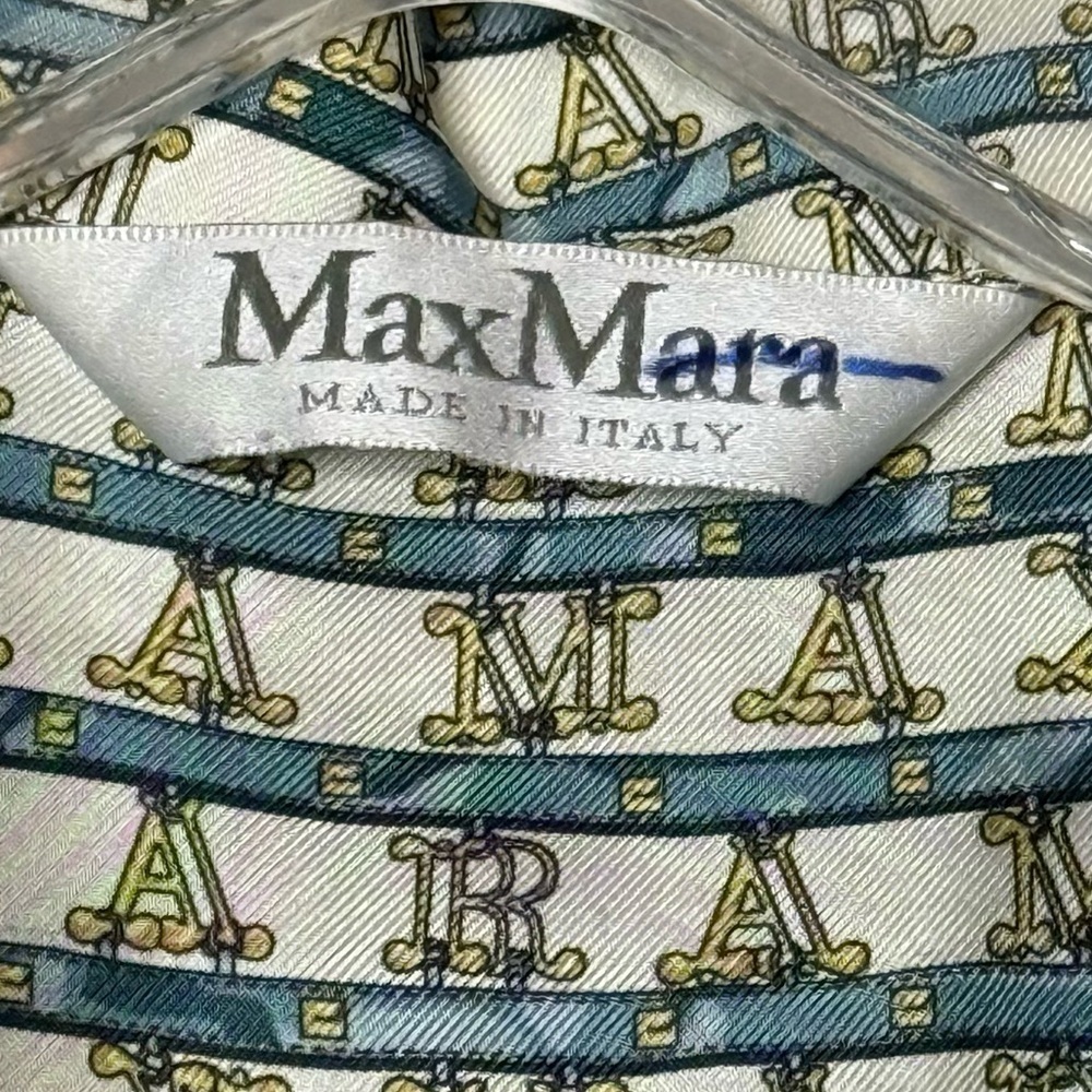 Max Mara Cupido Silk Logo Monogram Shirt Dress Geometric Midi Quiet Luxury - Picture 14 of 16